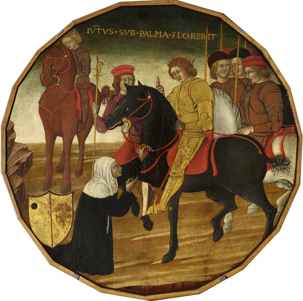 Trajano e a Viúva (tempera com ouro e prata no painel) de Italian School