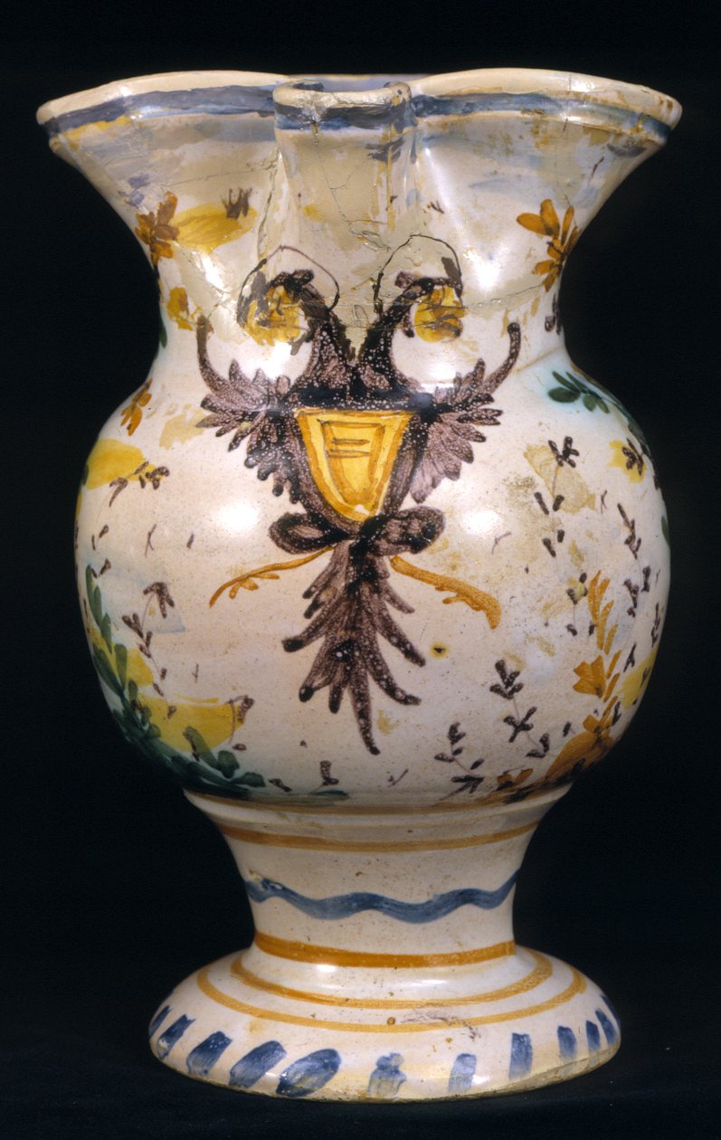 Jarro de boca de trevo, Oficina de Pesaro (argila vitrificada e pintada) de Italian School