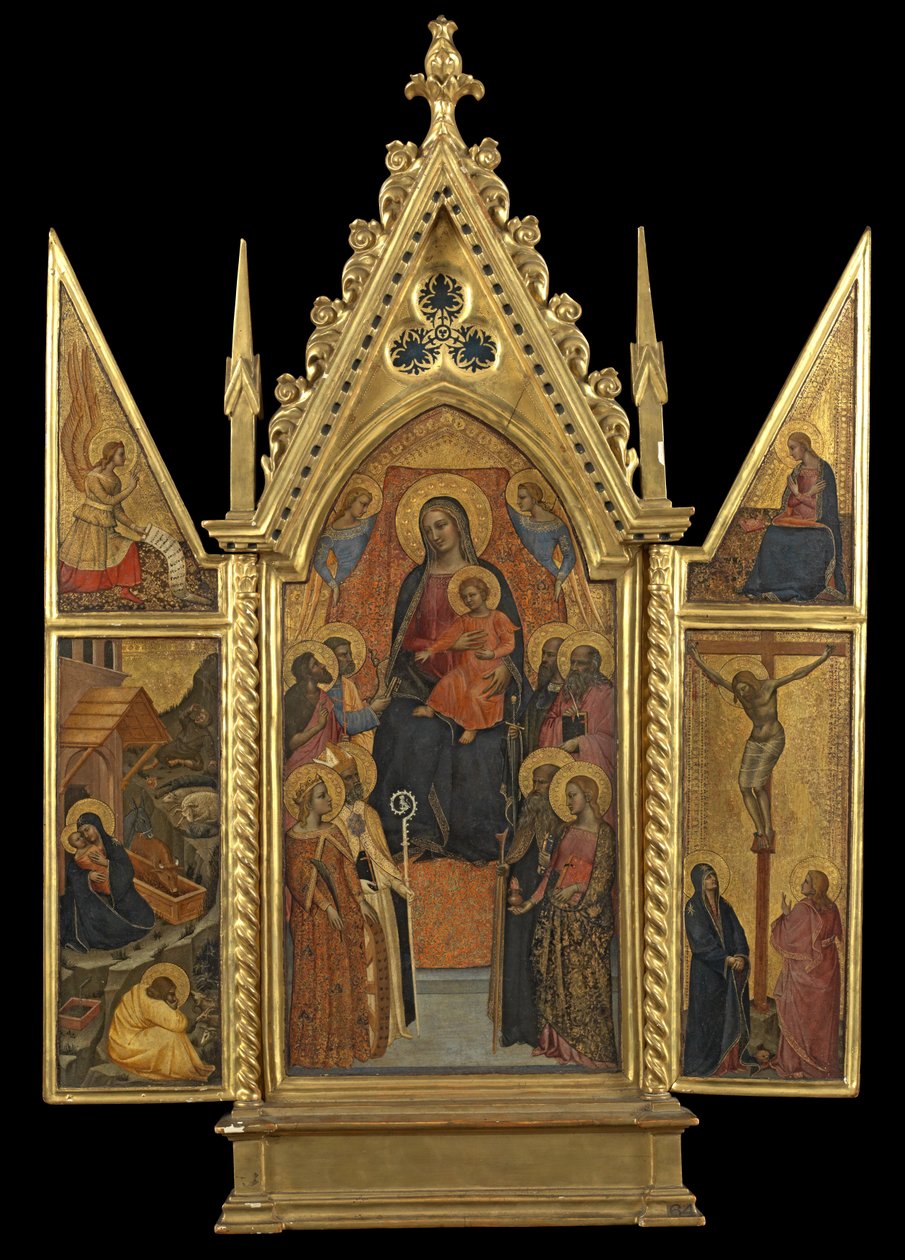 Tríptico - A Virgem e o Menino Entronizados com Oito Santos, c.1330-70 (tempera no painel) de Italian School