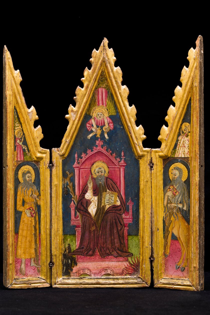 Tríptico: Santo António Abade Entronizado, São Paulo Eremita e Santo Onófrio, meados do século XIV (têmpera sobre painel) de Italian School