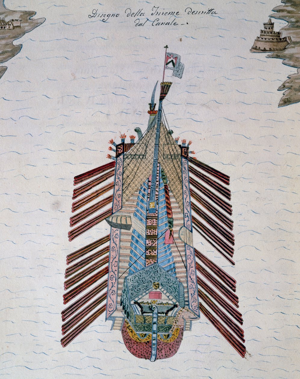 Trireme (navio com três bancos de remos), do tratado das milícias marítimas, do Canal Cristoforo (1510-1562), Itália de Italian School