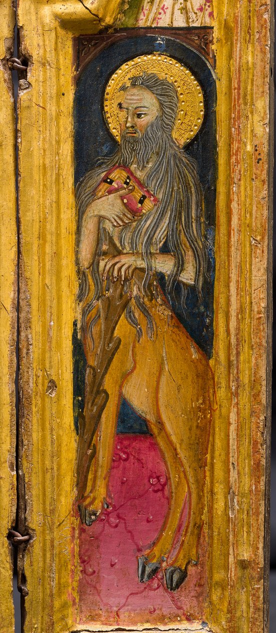 Tríptico: Santo António Abade entronizado, São Paulo Eremita e Santo Onófrio, pormenor, meados do século XIV (têmpera sobre painel) de Italian School