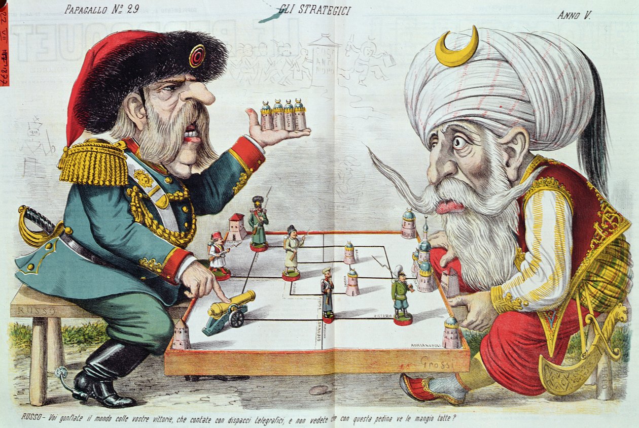 Turquia e Rússia jogando um jogo de estratégia, de Le Perroquet, 1877 de Italian School