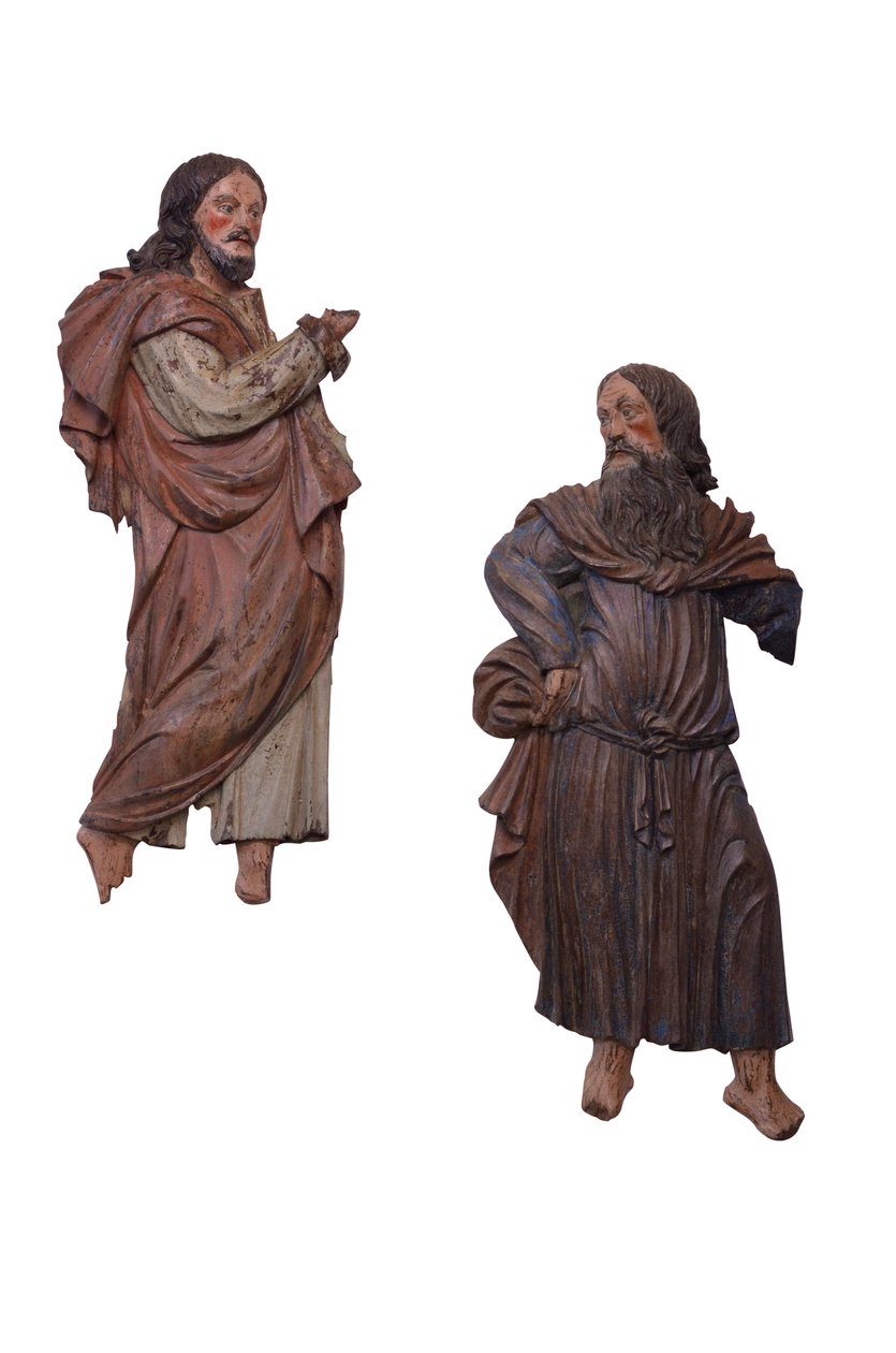 Dois relevos de santos policromados de castanho, Tirol (castanho) de Italian School