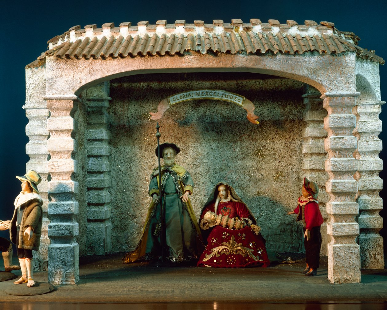 Creche tirolês, c.1770 (figuras de cera e meios mistos) de Italian School