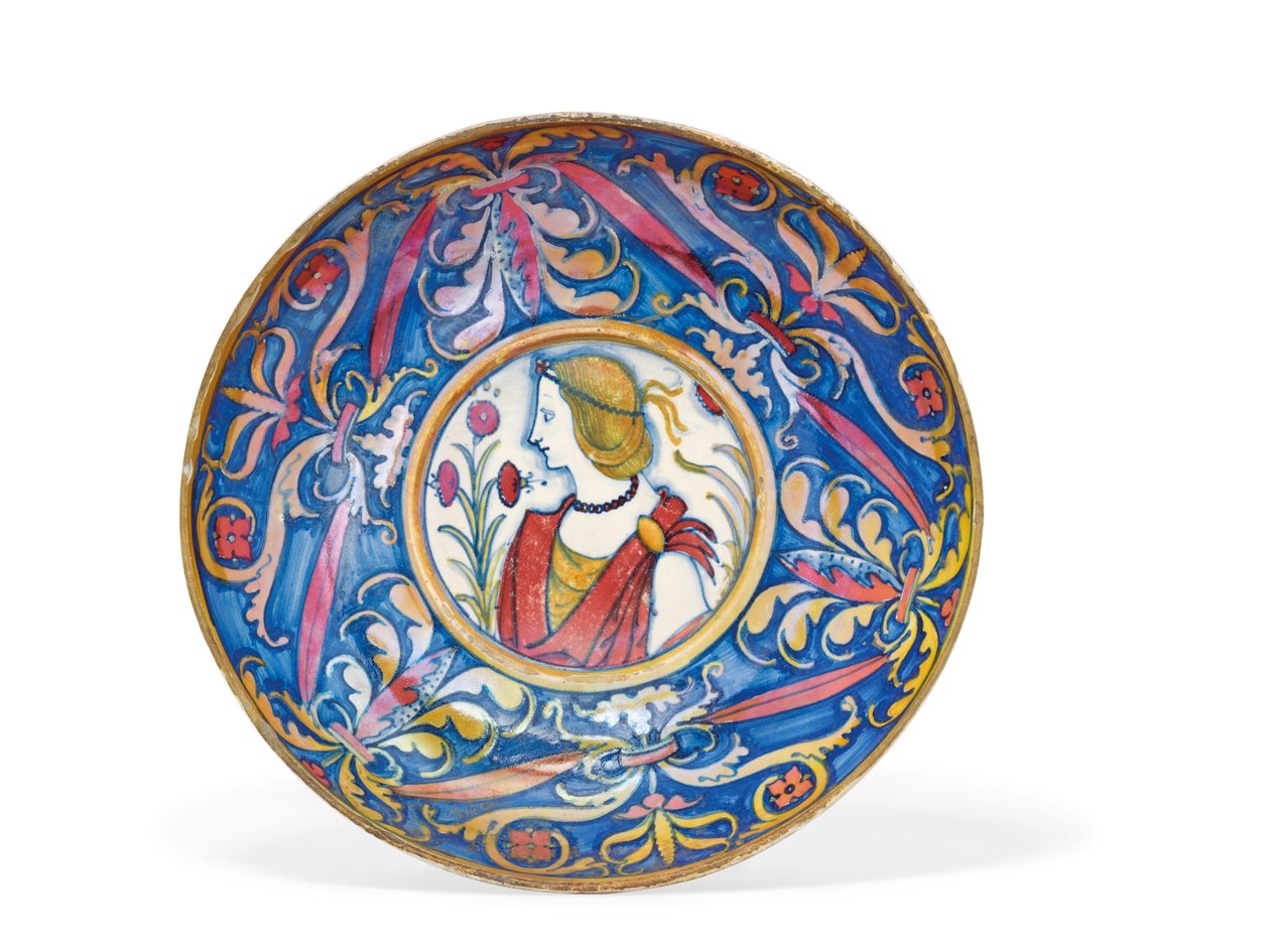 Prato com pés com pés em ouro majólica e rubi, de Deruta a Gubbio, c. 1510-20 de Italian School