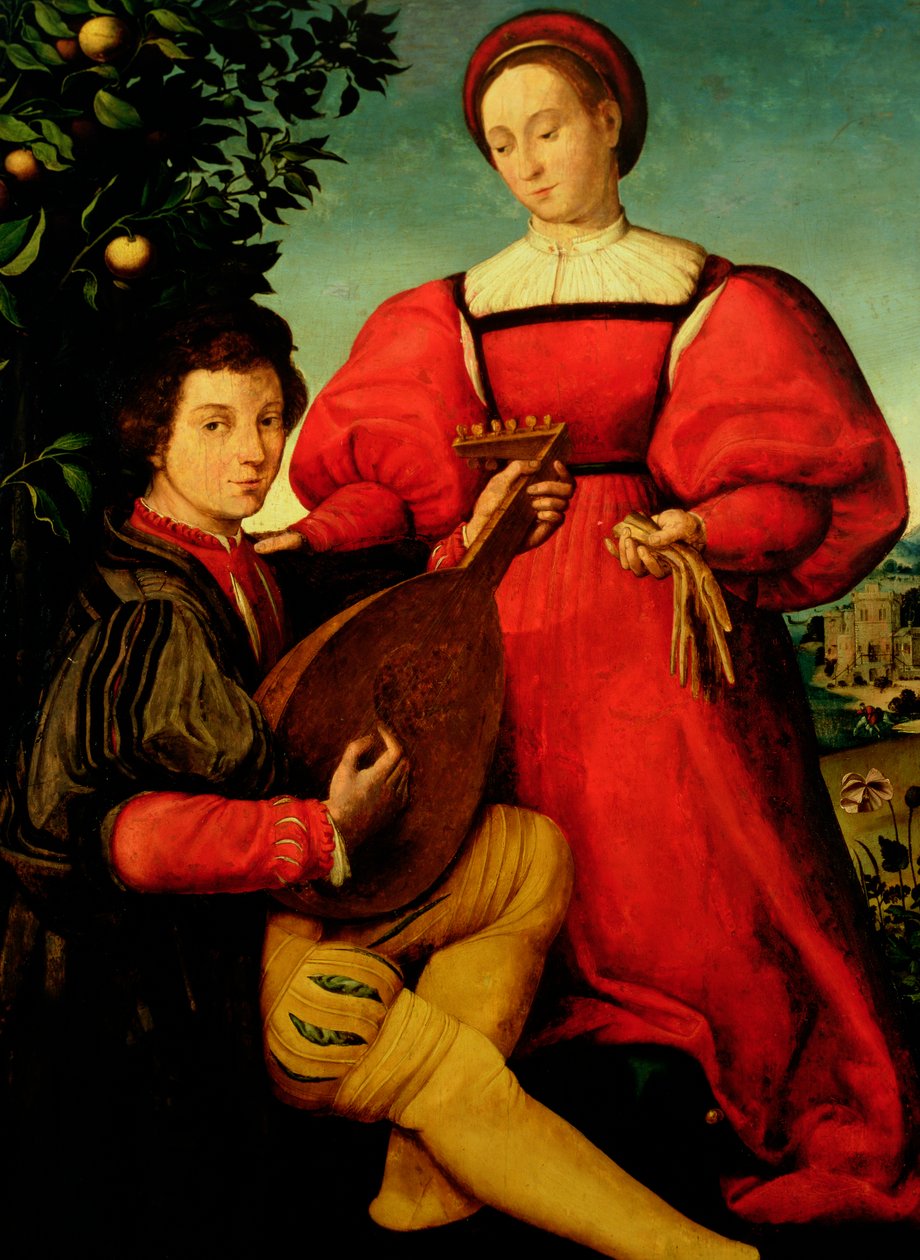 Venetian Lady and Lute Player de Italian School