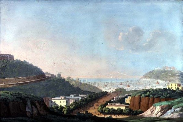 Vista de Nápoles de Capodimonte e do Golfo de Pozzouli (gouache em papel) de Italian School