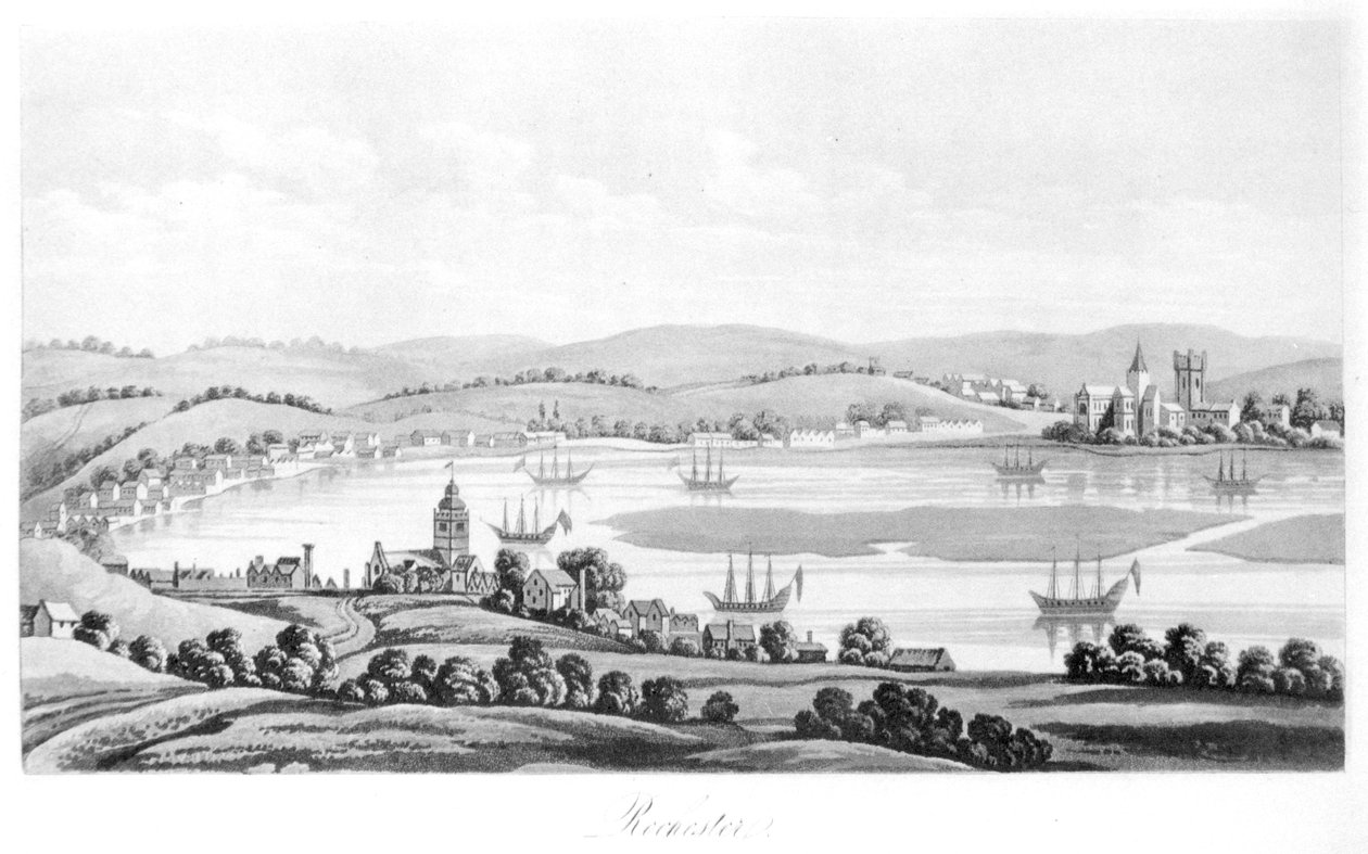 Vista de Rochester em 1669, de Travels of Cosimo III (1642-1723) Grão-duque da Toscana, através da Inglaterra durante o reinado de Charles II, tradução inglesa, publicada em 1821 de Italian School