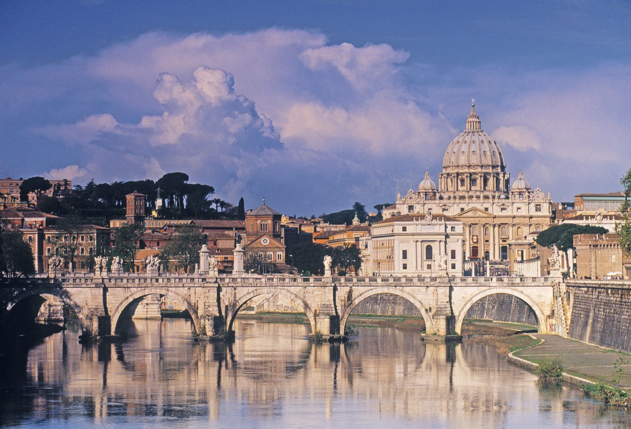 Vista, de, sant, angelo, ponte, e, st peters, através, a, rio, tiber de Italian School