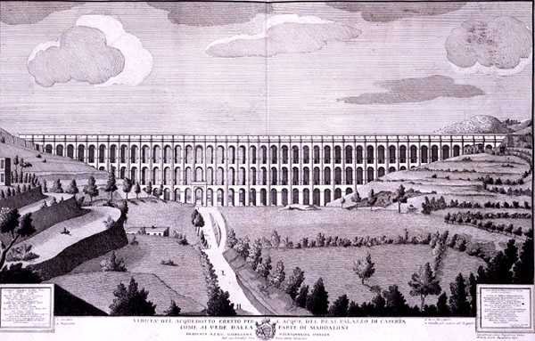 Vista do Aqueduto que transporta água do Maddaloni para o Palazzo di Caserta (gravação) de Italian School