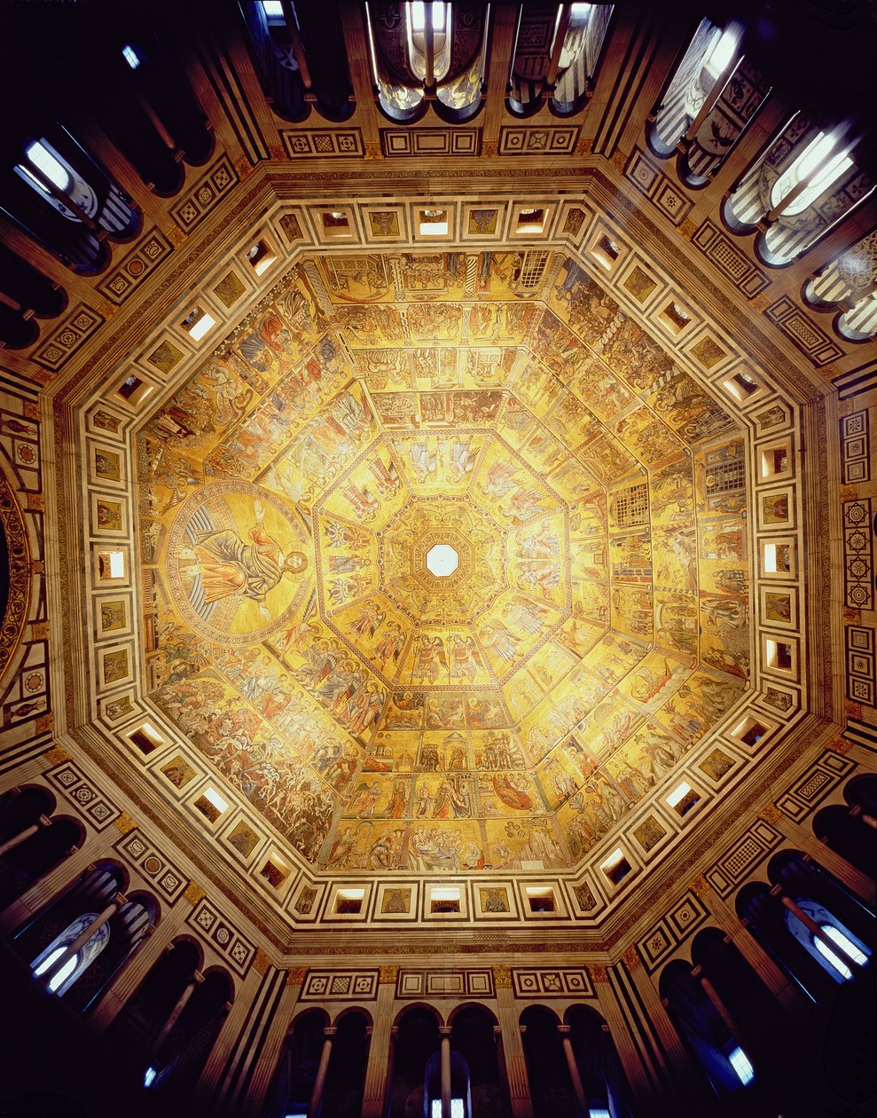 Vista do Teto Mosaico, iniciado em c.1225 (mosaico) de Italian School
