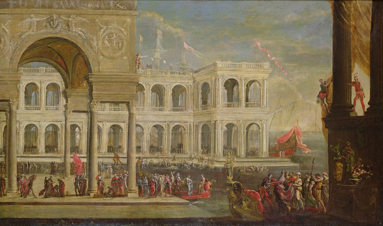 Vista do Palácio e da Rainha Joanna I de Nápoles de Italian School