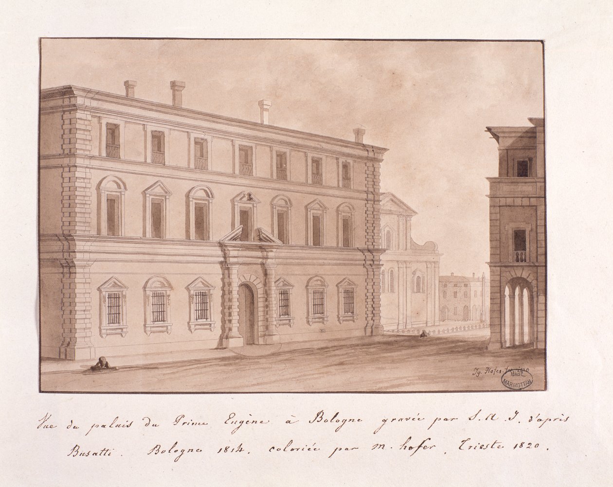 Vista do Palácio do Príncipe Eugene em Bolonha, gravado pela S.A.I. depois de Busatti de Italian School