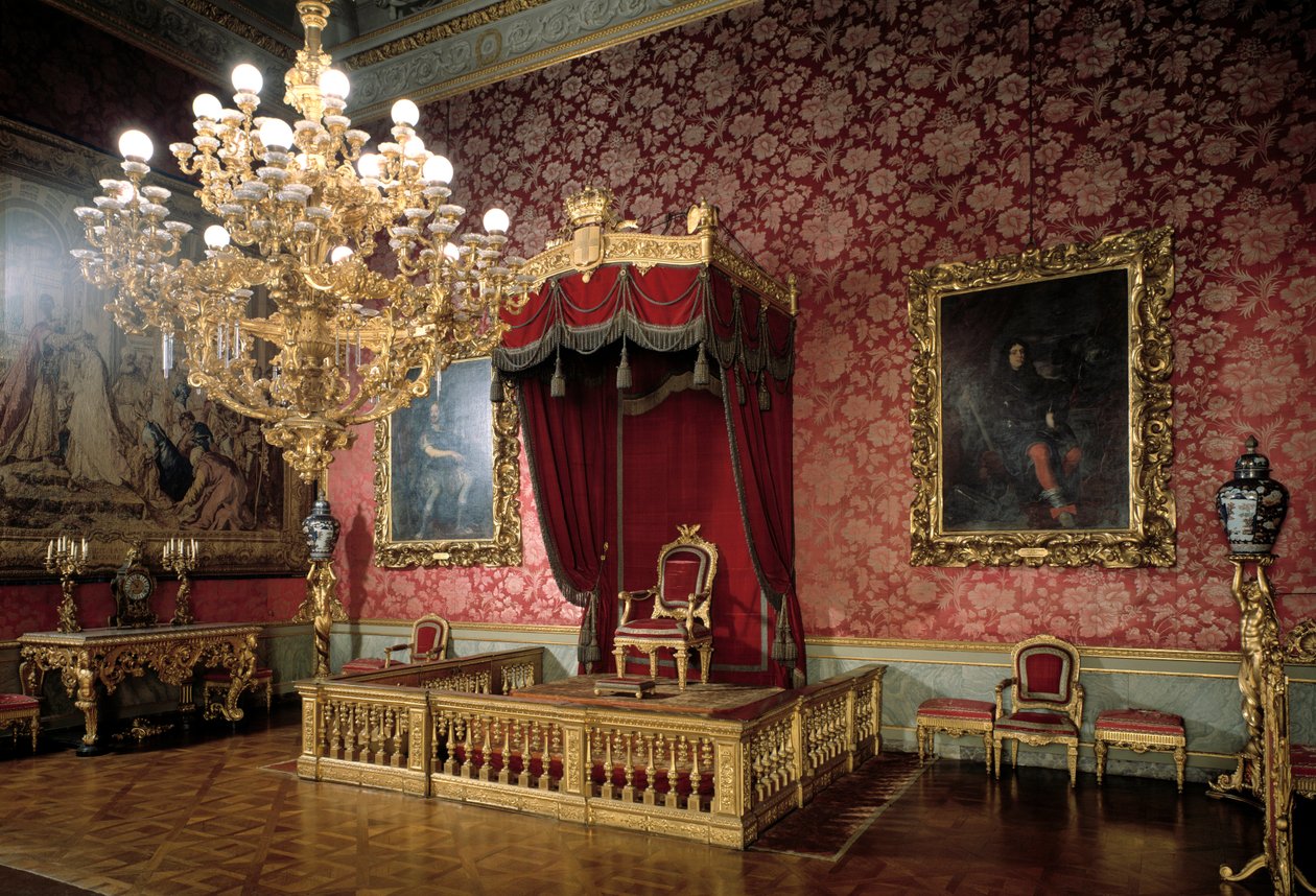 Vista da Sala do Trono ou Sala dos Camareiros Apartamentos Reais do século XIX, Palazzo Pitti, Florença Itália de Italian School
