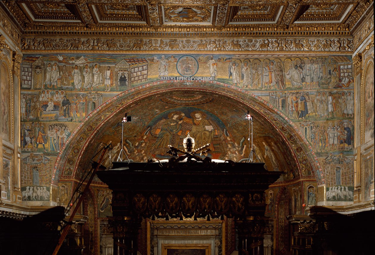 Vista da abside, com Cristo em Majestade e cenas da Vida de Cristo (mosaico) de Italian School
