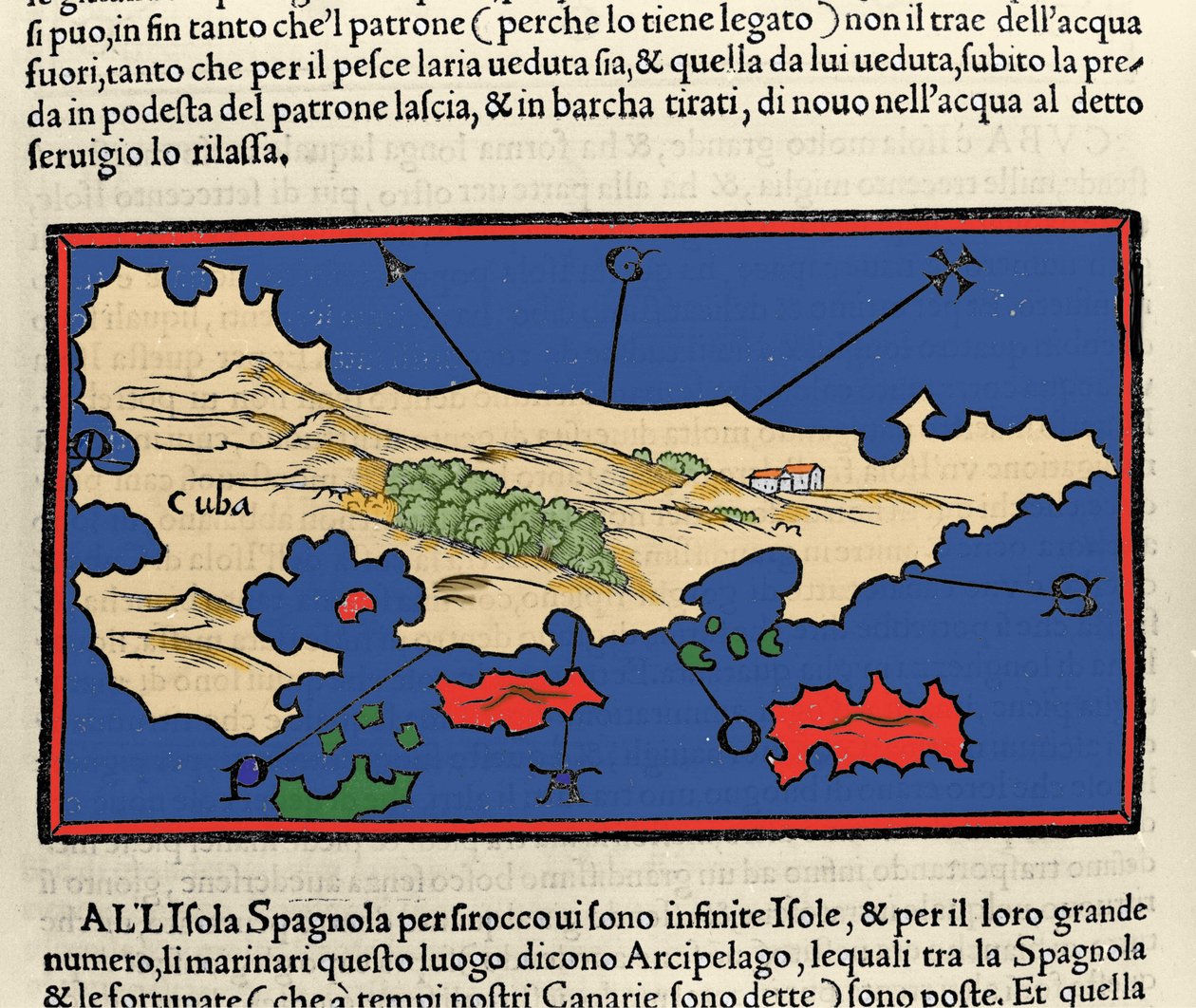 Vista da ilha de Cuba. Isolario (mapa das ilhas) por Benedetto Bordone. Veneza 1547 de Italian School