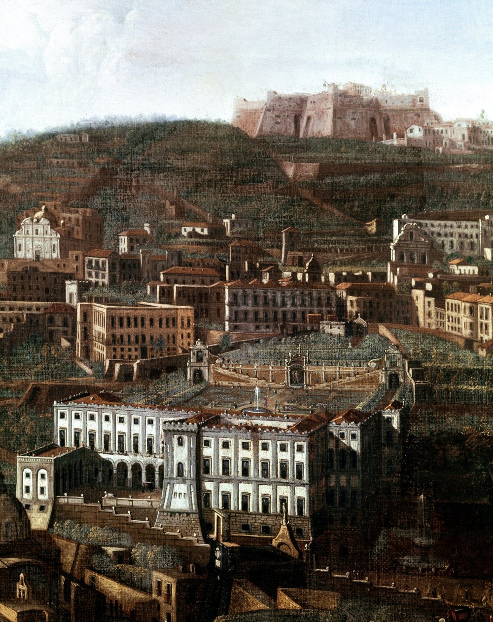 Vista da antiga corte transformada em palácio com jardins suspensos em Nápoles Pintura anónima - Século XVIII - Nápoles, Museo Nazionale di San Martino de Italian School