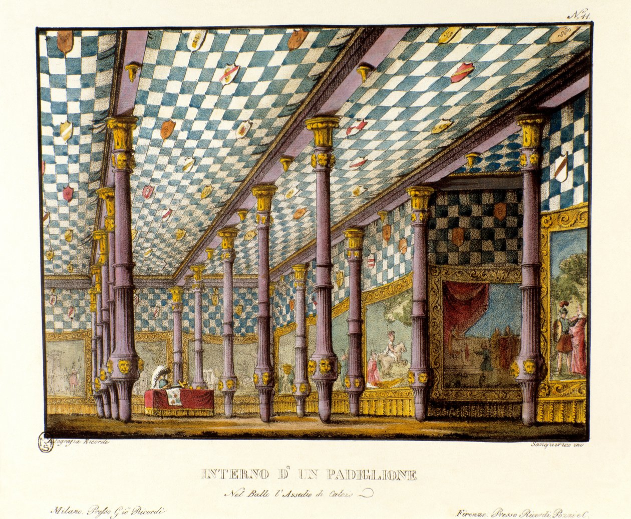 Vista da tenda de Eduardo III, Rei de Inglaterra, em 1347 durante a Guerra dos Cem Anos, cenário da ópera Assedio di Calais, de Gaetano Donizetti. de Italian School
