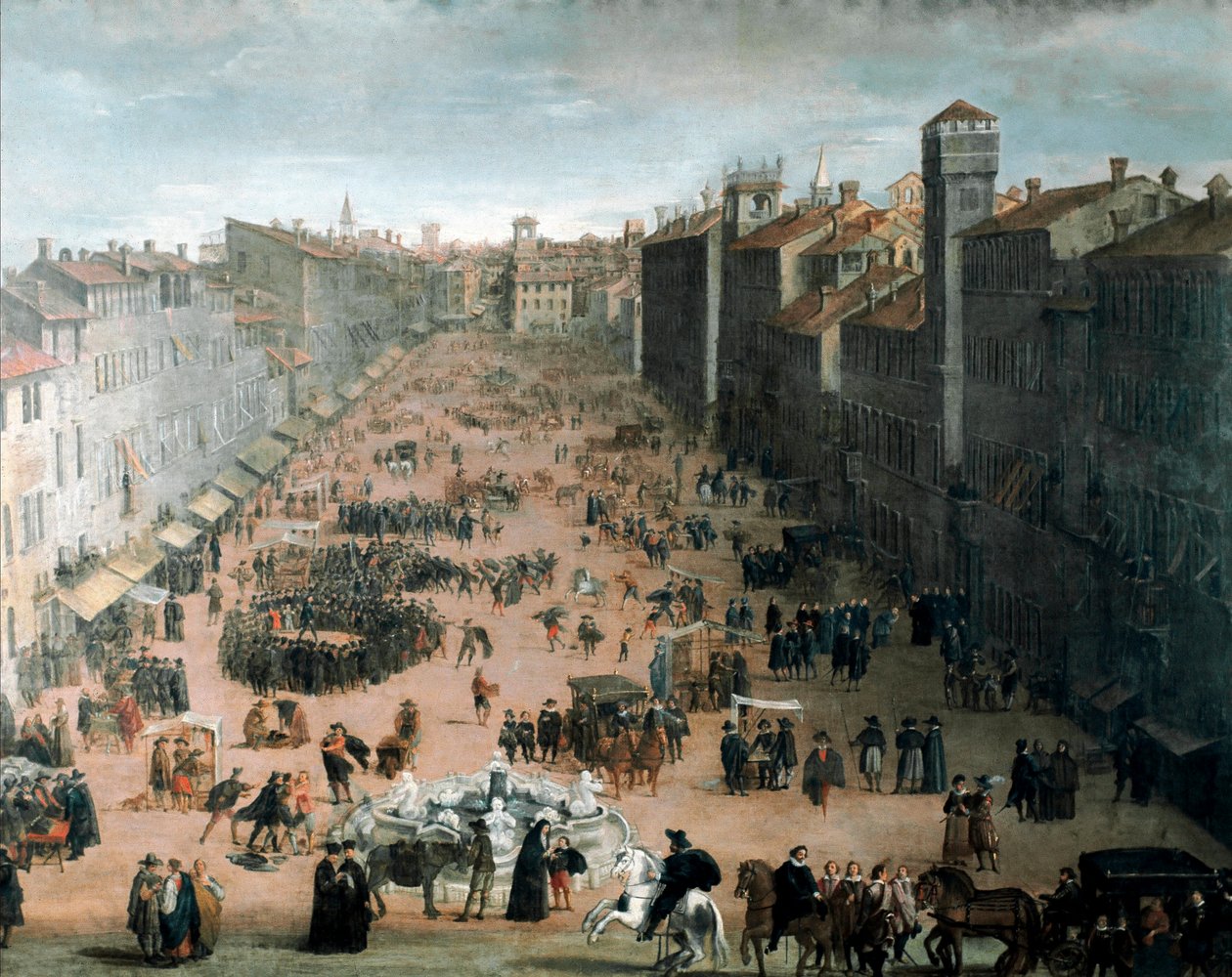 Vista sobre a praça Navona em Roma (Pintura de Italian School