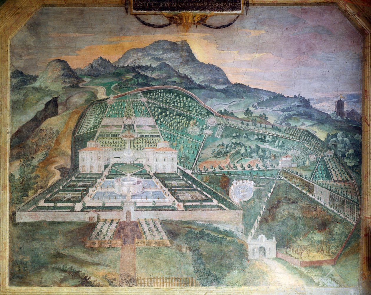 Villa Lante em Bagnaia, c.1581 (fresco) de Italian School