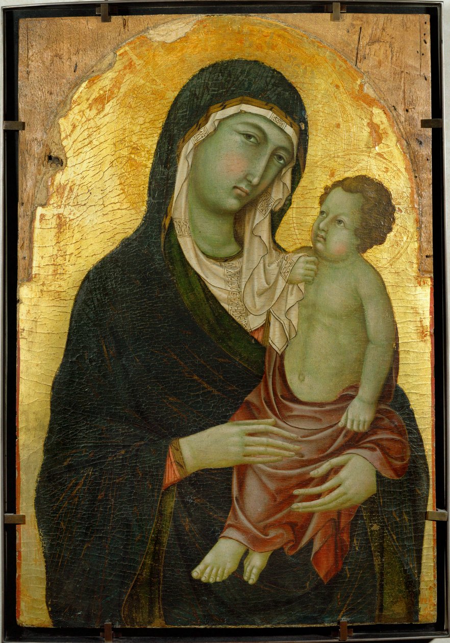 Virgem Maria e o menino Jesus. Moído a ouro ... de Italian School