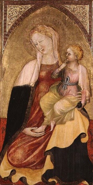 Virgem e Menino, Escola Florentina (tempera com ouro no painel) de Italian School