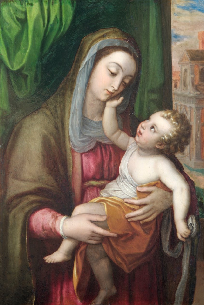 Virgem e Criança, c.1600 (óleo sobre cobre) de Italian School