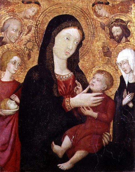 Virgem e Criança com S. Bernadino, Sigismund, Clare e Crescentius, 2ª metade do século XV (tempera no painel) de Italian School