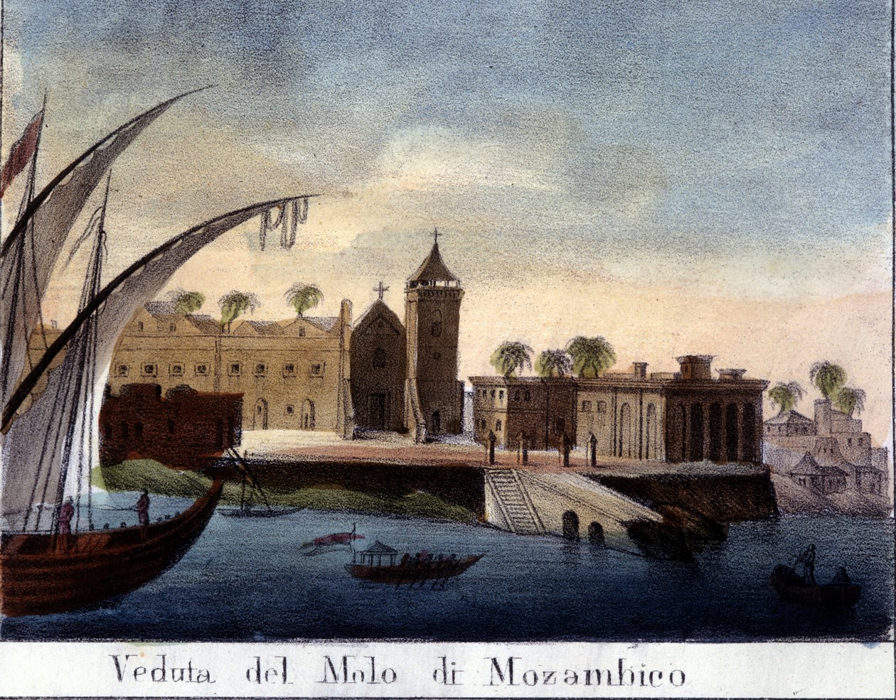 Cais em Moçambique, antiga província portuguesa. de Italian School