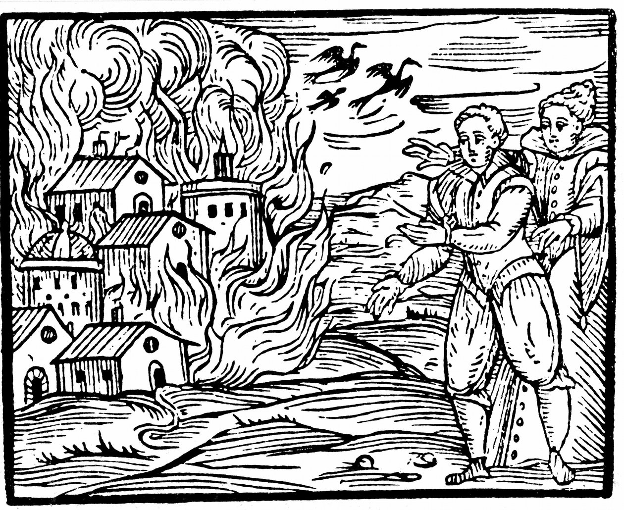 Bruxas destruindo uma casa pelo fogo, Suábia em 1533, ilustração do Compendium Maleficarum por Francesco Maria Guazzo, 1608 de Italian School