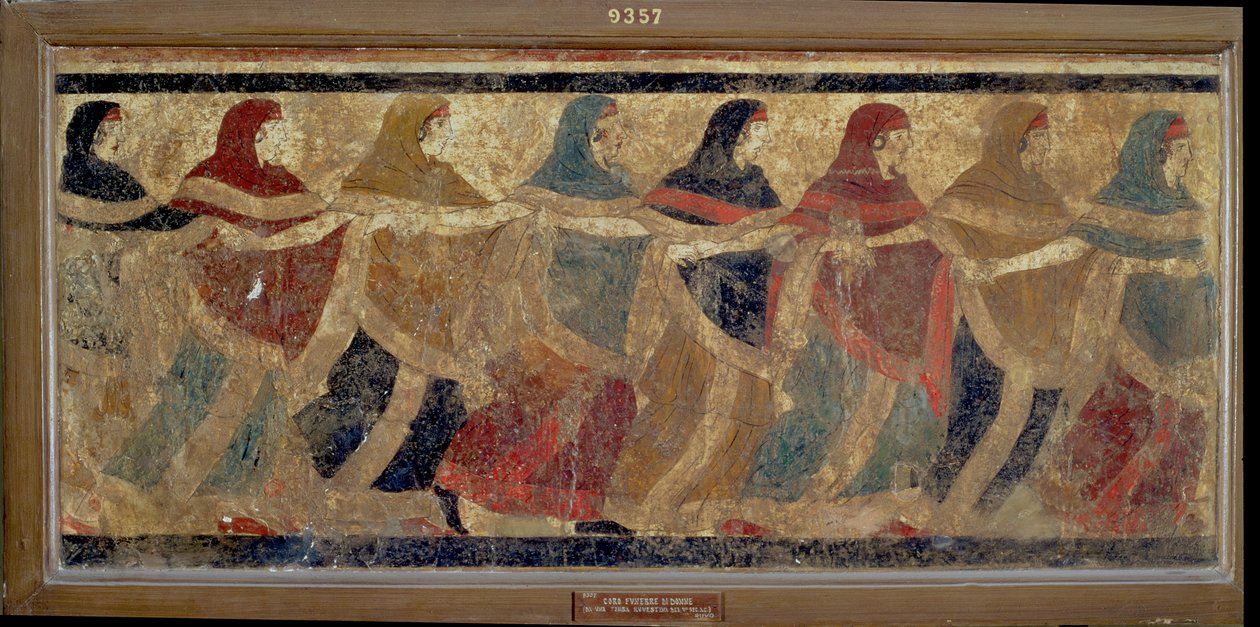 Mulheres realizando a dança da cadeia cerimonial funerária, de Ruvo, século IV aC de Italian School
