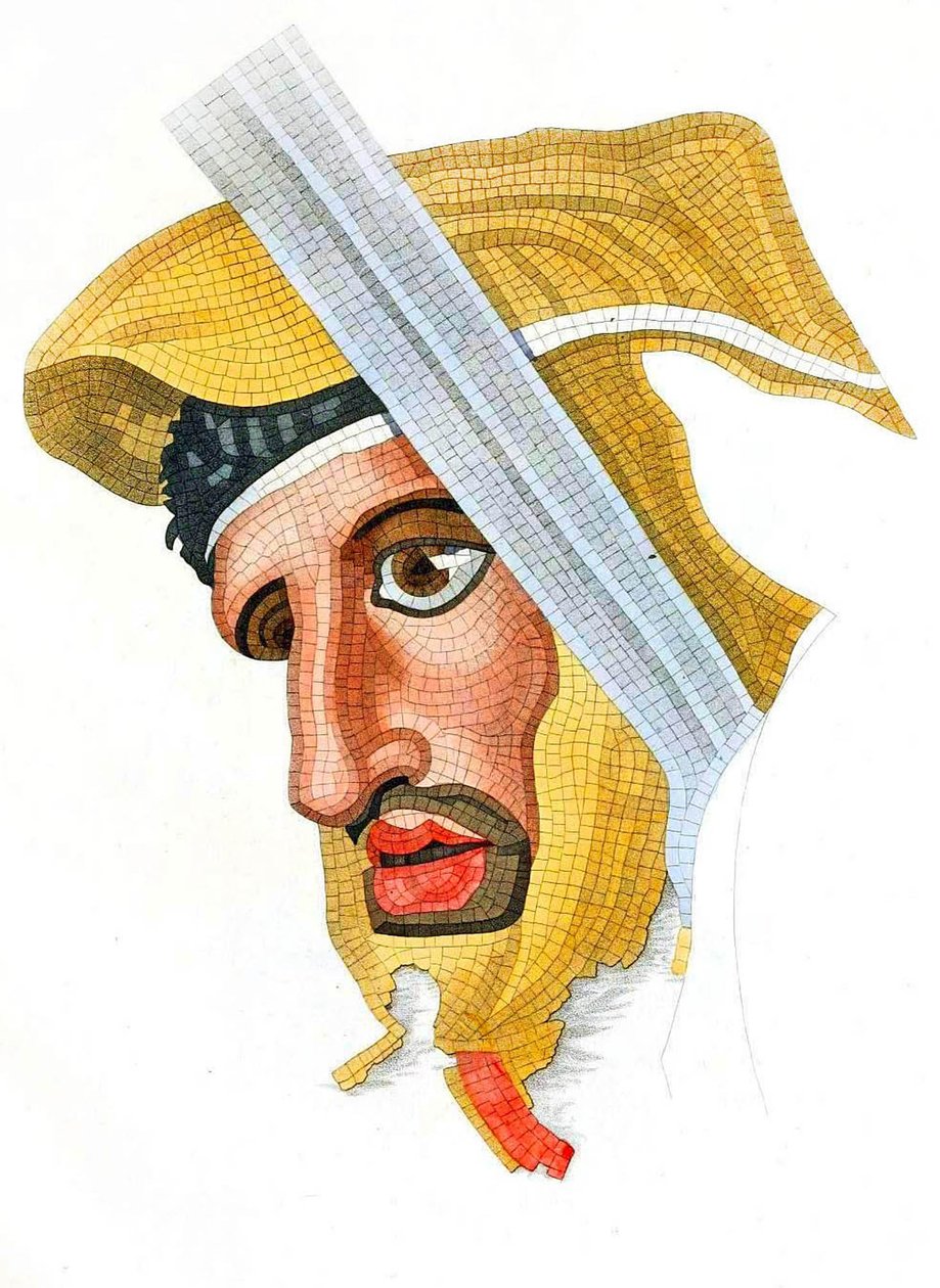 mosaico do piso, cabeça de um soldado persa, retirado da Casa del Fauno, 1831 de Italian School