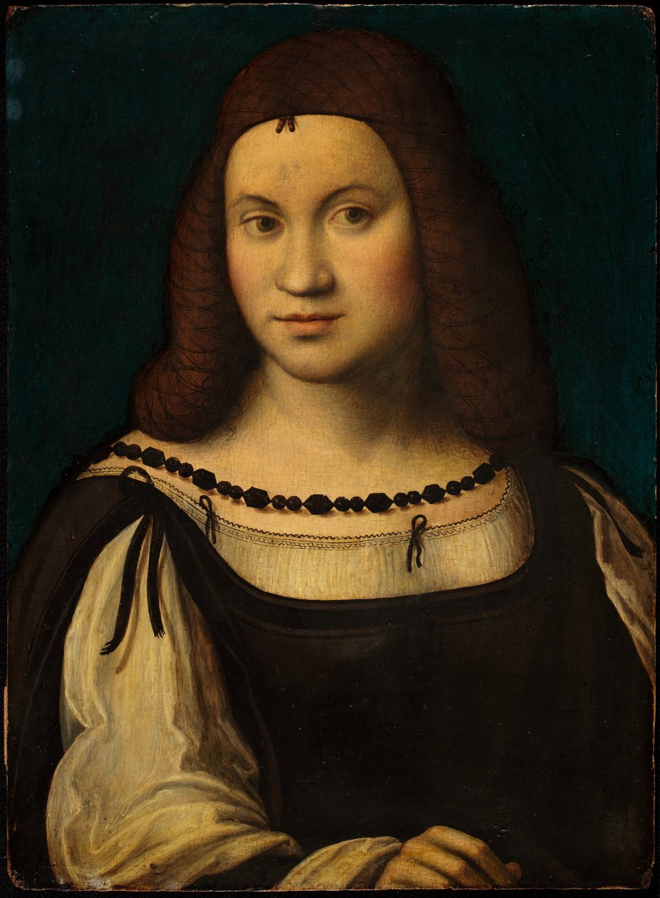 Retrato de uma senhora (tempera no painel) de Italian School Italian School