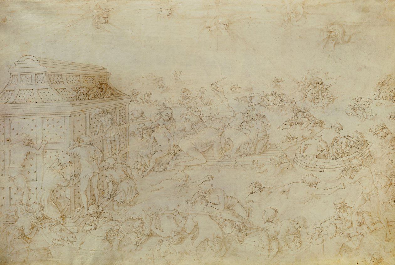 O Dilúvio (caneta e tinta no papel) de Italian School Italian School