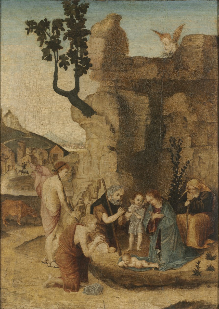 Adoração dos Pastores, c. 1500 (óleo sobre madeira) de Italian School