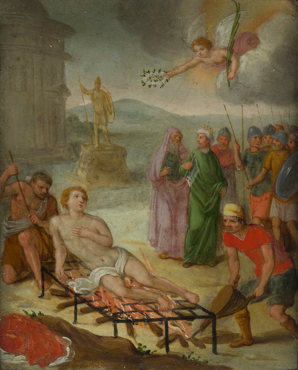 Martírio de São Lourenço, c.1600-99 (óleo sobre cobre) de Italo Flemish School