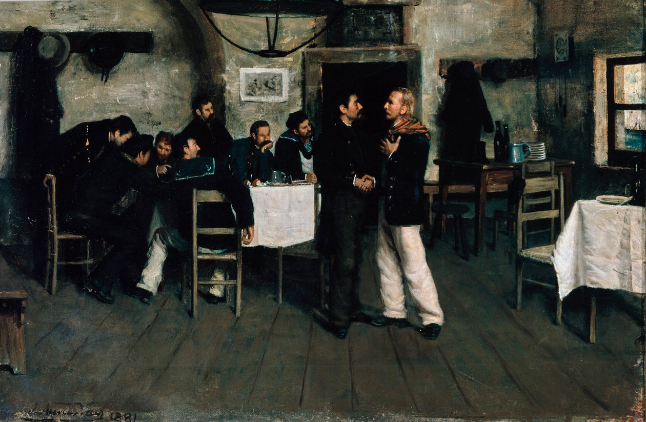 Encontro de Giuseppe Garibaldi (1807-1882) e Giovanni Battista Cuneo (1809-1875) em Taganrog, porto do Mar Negro em 1833, por Italo Nunes Vais (1860-1932) de Italo Nunes Vais