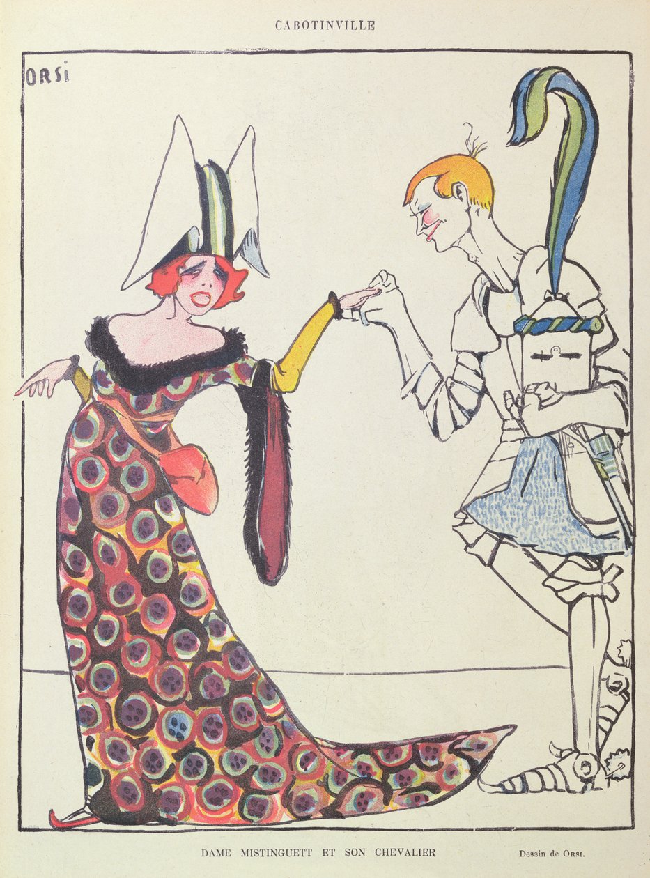 Mistinguett (1875-1956) e seu cavaleiro, caricatura de 