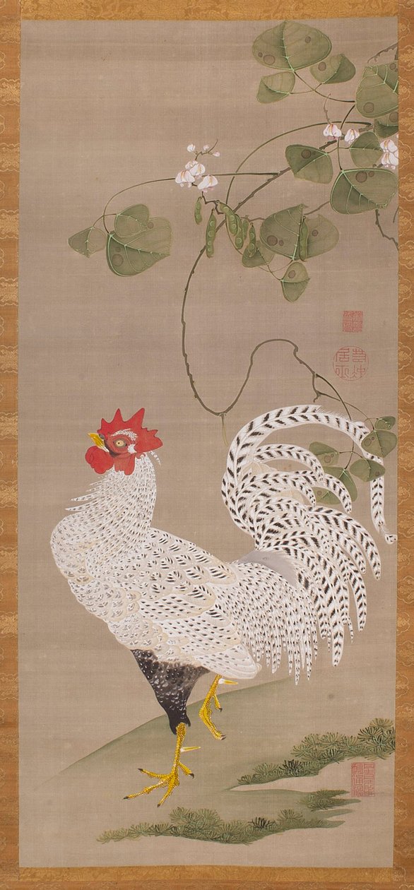 Pergaminho de suspensão (galo branco) de Ito Jakuchu