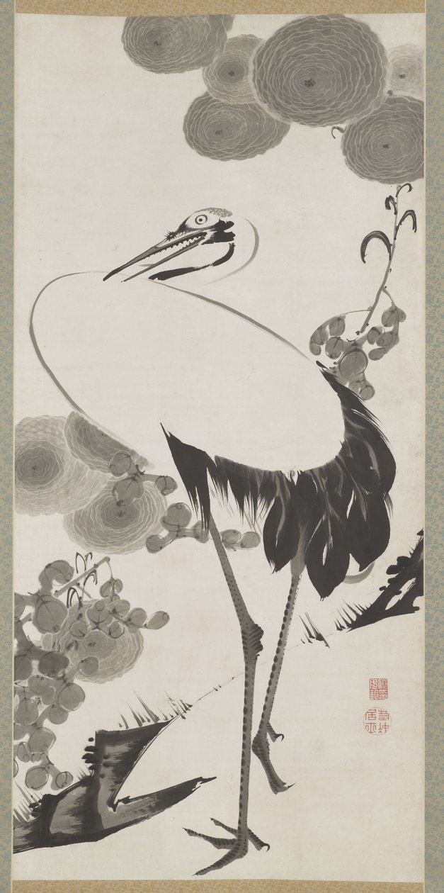 Crane, Hanging Scroll, Edo Period (tinta no papel) de Ito Jakuchu