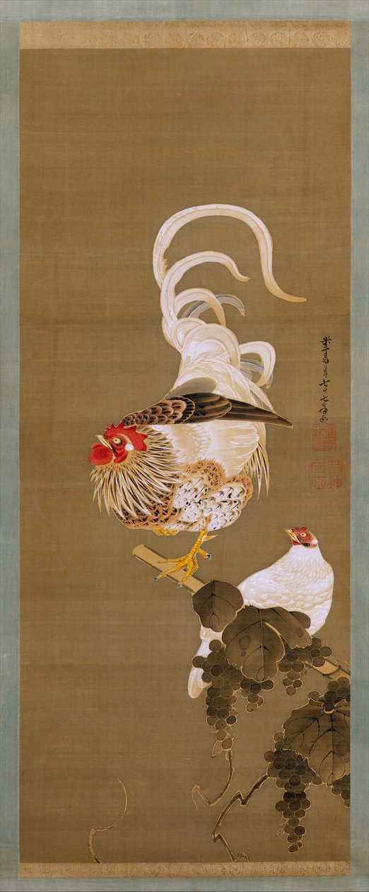 Galinha e Galo com Vinha, 1792. de Ito Jakuchu