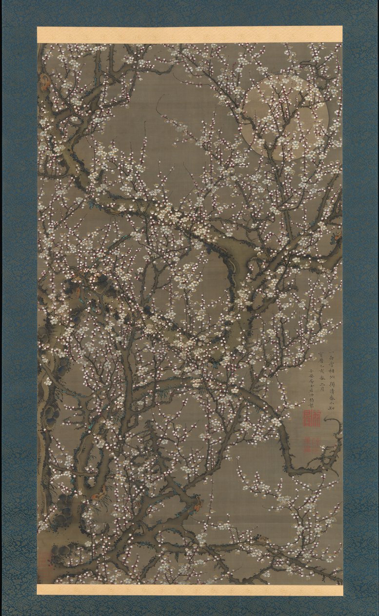 Flores de ameixa branca e lua, 1755. de Ito Jakuchu