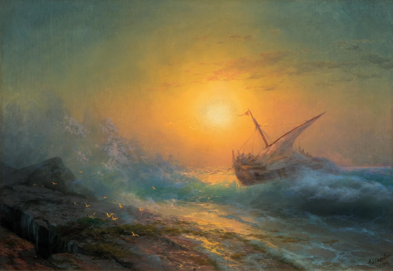 Mar tempestuoso por do sol de Ivan Konstantinovich Aivazovsky