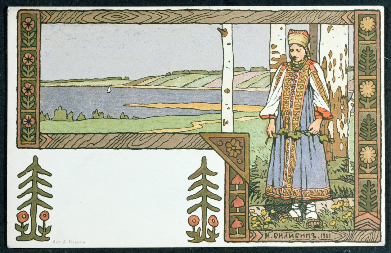A rapariga e a árvore de vidoeiro, 1901 de Ivan Yakovlevich Bilibin