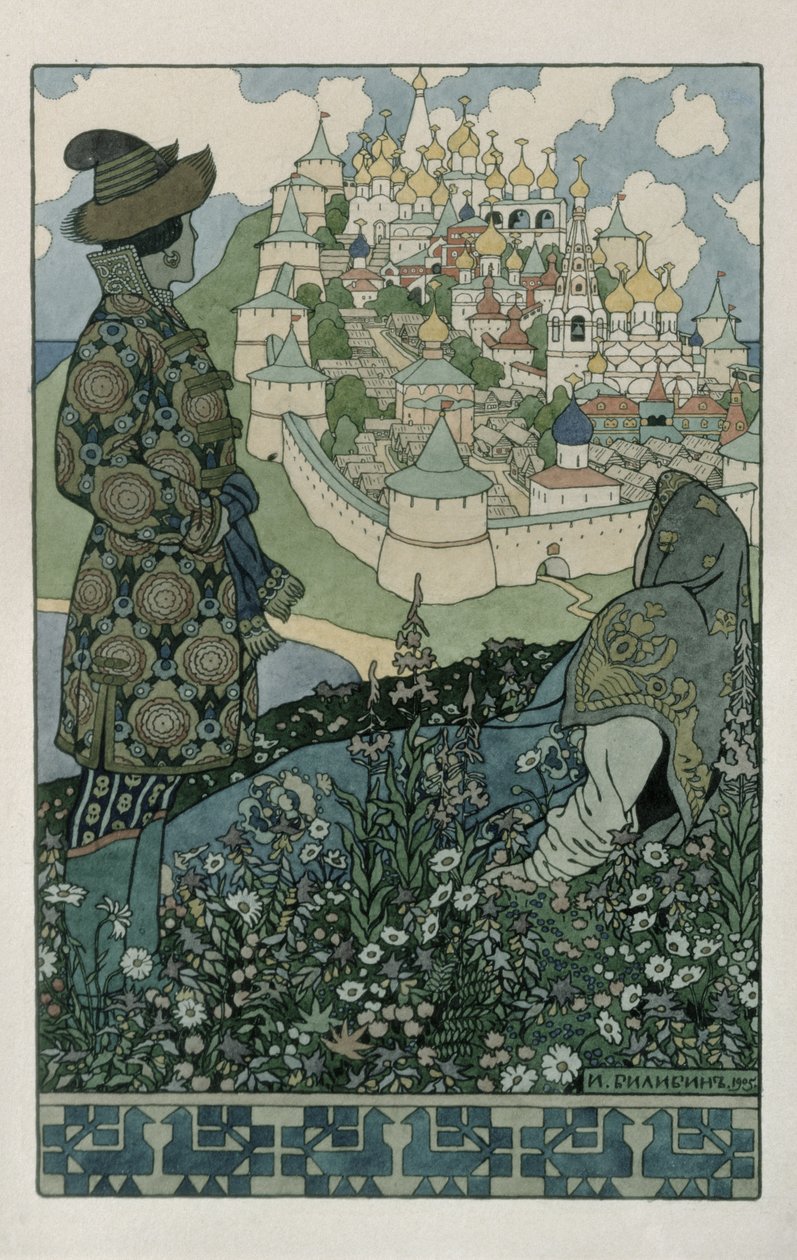 Ilustração para &39;Conto de Fadas do Tsar Saltan&39; de Alexander Pushkin, 1905 de Ivan Yakovlevich Bilibin
