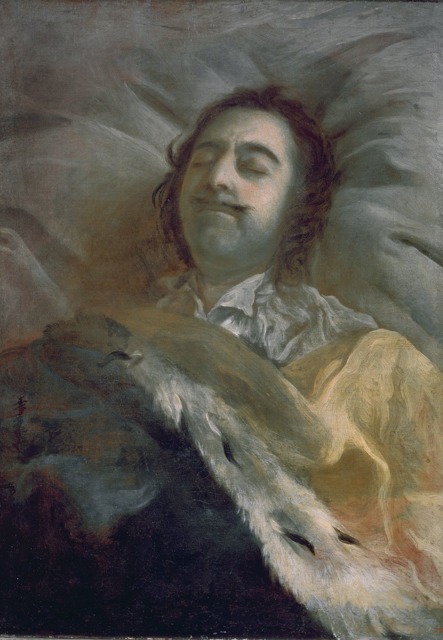 Pedro I (1672-1725), o Grande em seu leito de morte, 1725 de Ivan Nikitich Nikitin
