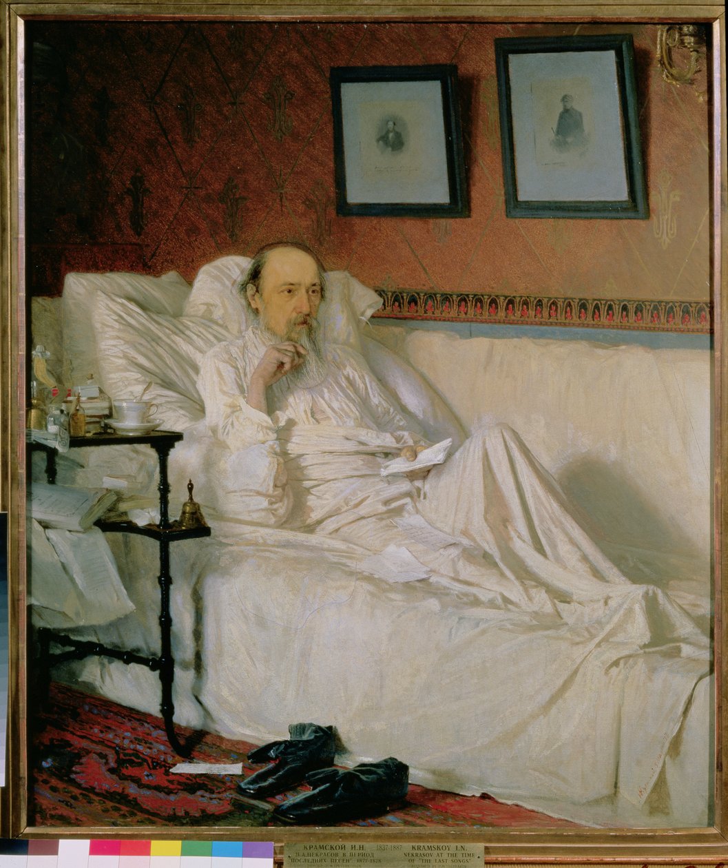 O poeta Nikolay Alekseyevich Nekrasov (1877-78) na época de &39;As últimas canções&39;, 1877 de Ivan Nikolaevich Kramskoy