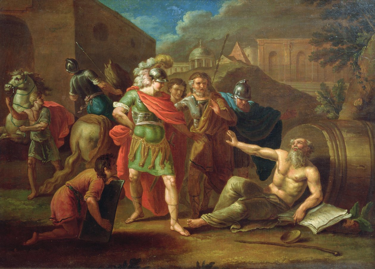 Alexandre, o Grande, visita Diógenes em Corinto, 1787 de Ivan Philippovich Tupylev