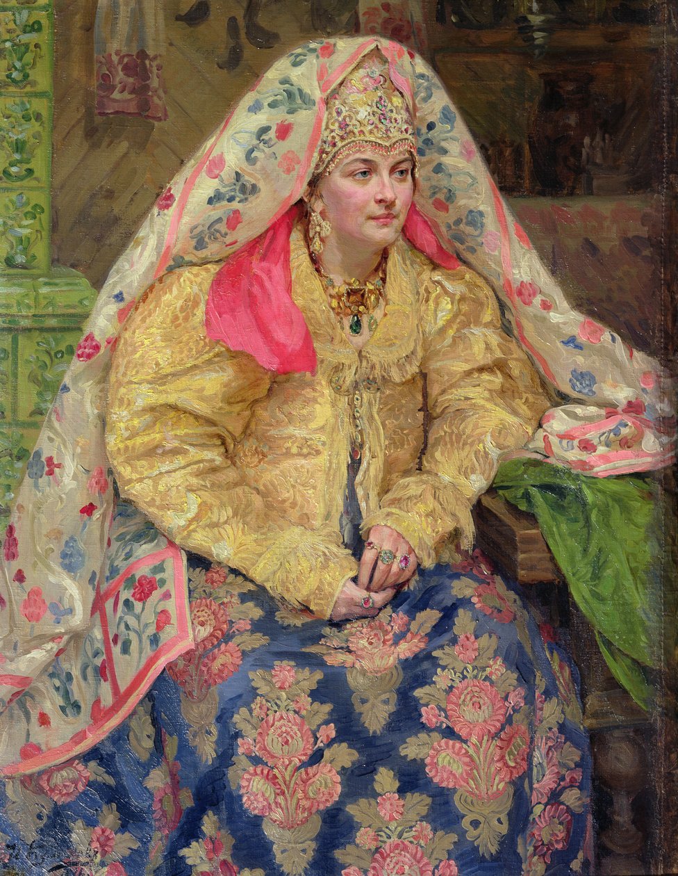 Mulher, em, vestido velho russo, 1916 de Ivan Semyonovich Kulikov